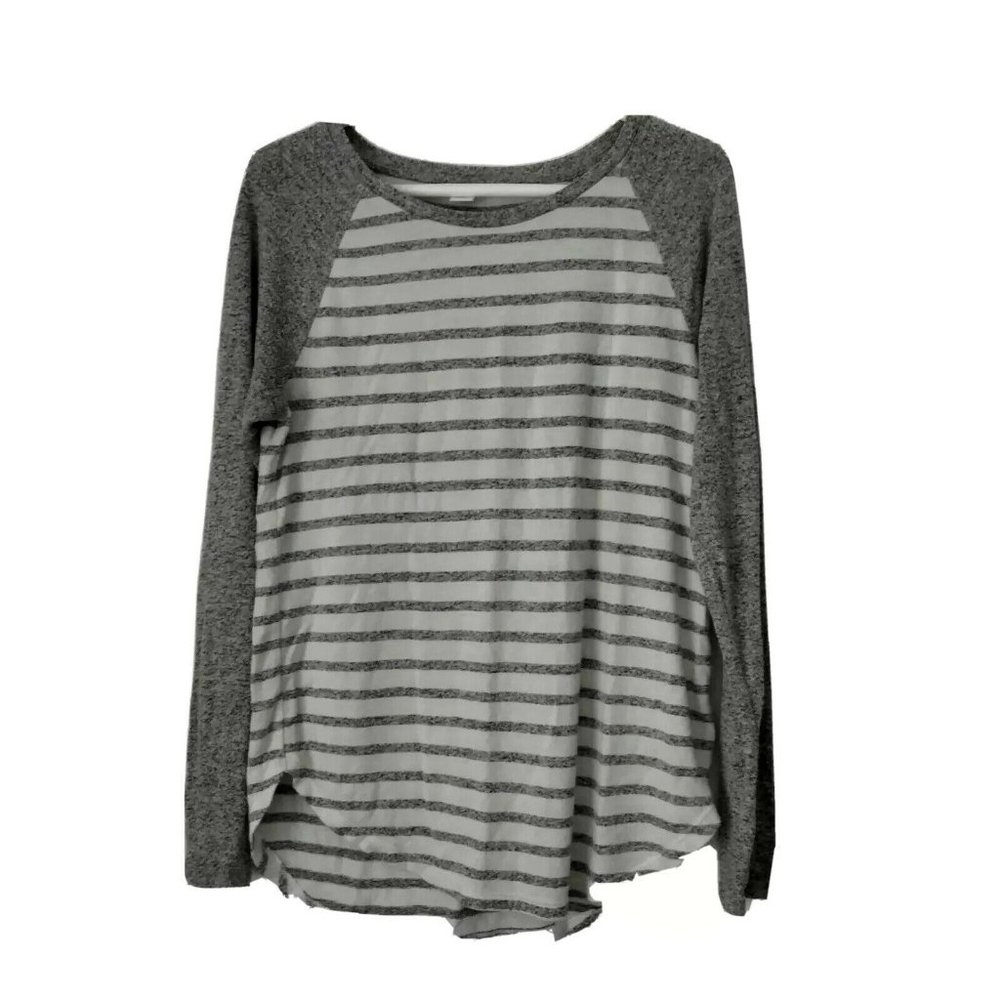 Old Navy Baseball top white gray striped womens S round neck long raglan sleeves